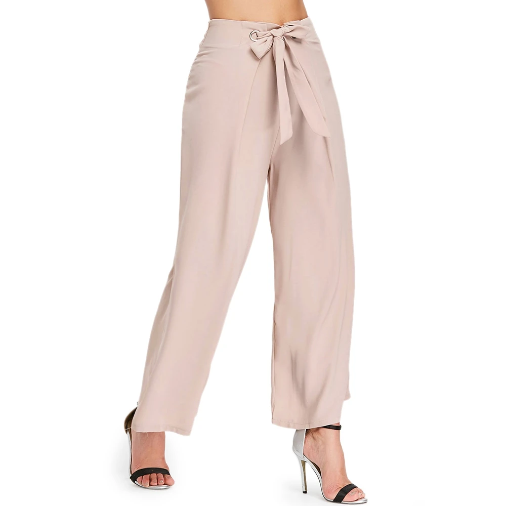 Элегантные офисные женские плиссированные брюки Palazzo с поясом и высокой талией