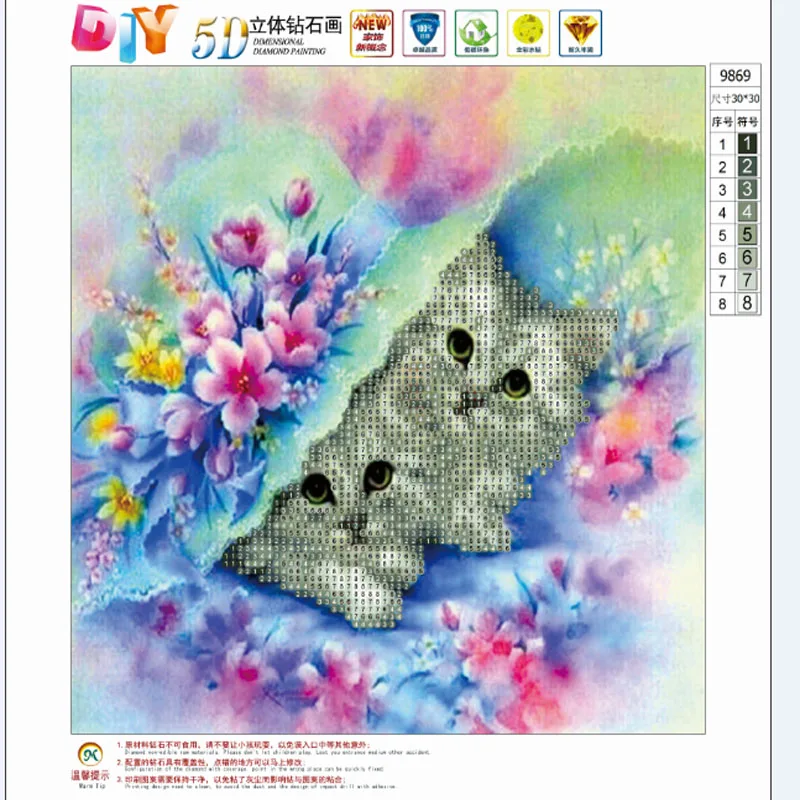 DIY 5D картина вышитая бисером из Алмазная Вышивка Кот в цветы мозаика украшения