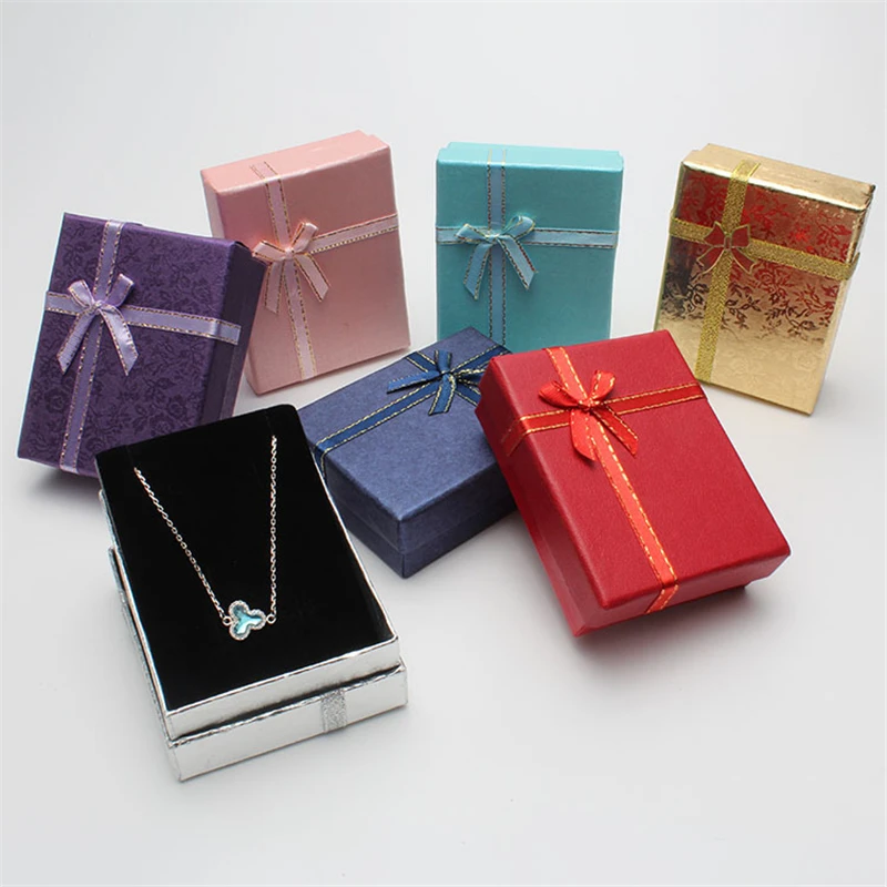 DoreenBeads 9*7*3 см блестящая шкатулка ожерелья Серьги Браслеты упаковочная коробка для подарка дисплей Классический бант 1 шт