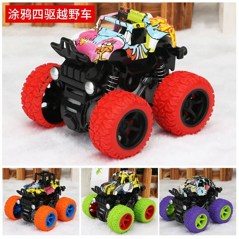

1 Pieces Graffiti Hot Blaze Inertia Four-wheel Drive Big Foot Off-road Vehicle Inertial Climbing Stunt Car Toy Model for Boys