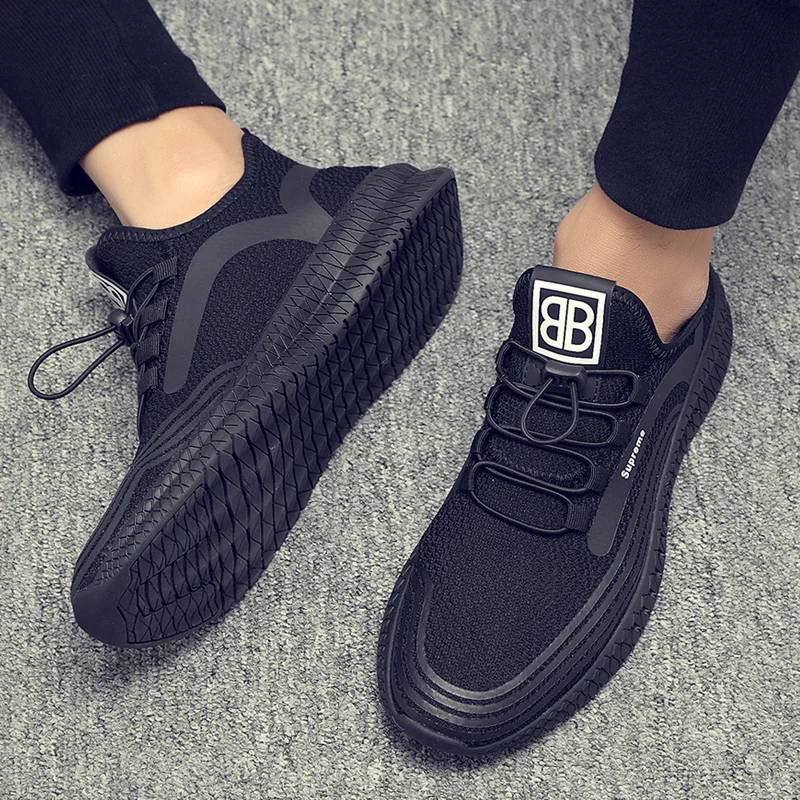 Men's shoes summer 2019 new fashion sports running breathable fly weave all-purpose mesh black | Обувь