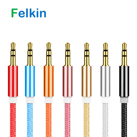 Нейлоновый аудиокабель Felkin 3,5 мм к разъему 3,5 мм, кабель Aux «штырь-штырь», золотой разъем, Автомобильный Кабель Aux для iPhone6 Samsung S9, динамик