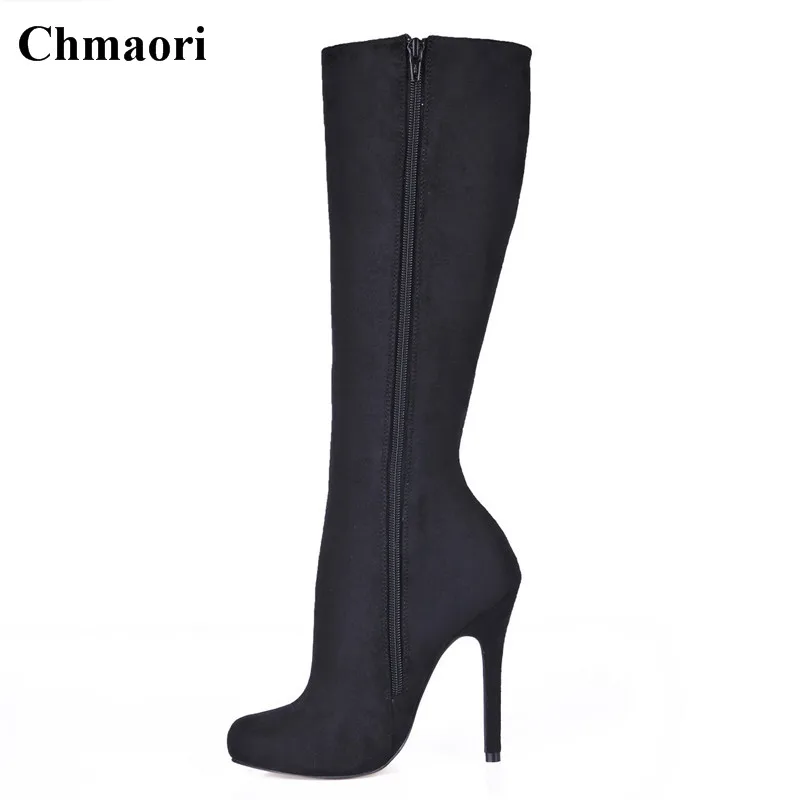 

Зимние Модные женские сапоги до колена, черные замшевые сапоги до колена, женские дешевые сапоги на высоком каблуке, оптовая продажа