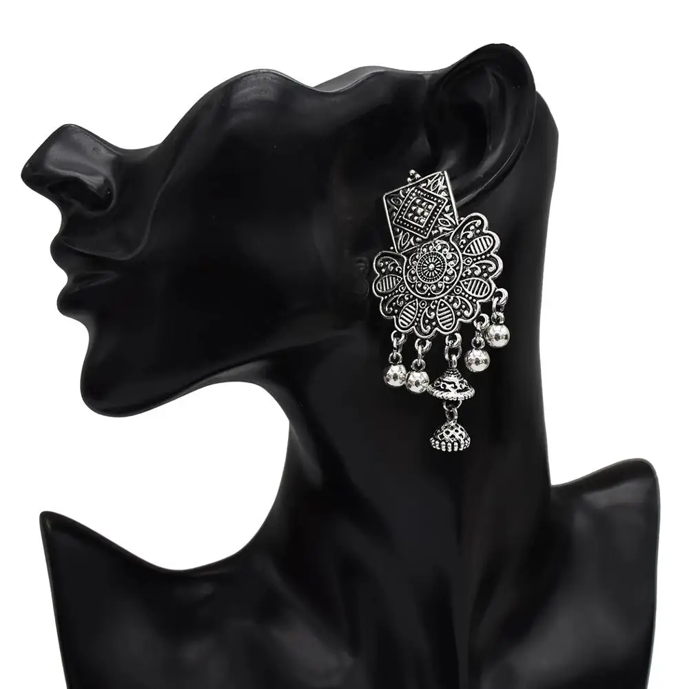 Индийский Цыганский цветок с кисточкой Jhumka серьги-подвески окисленные ювелирные