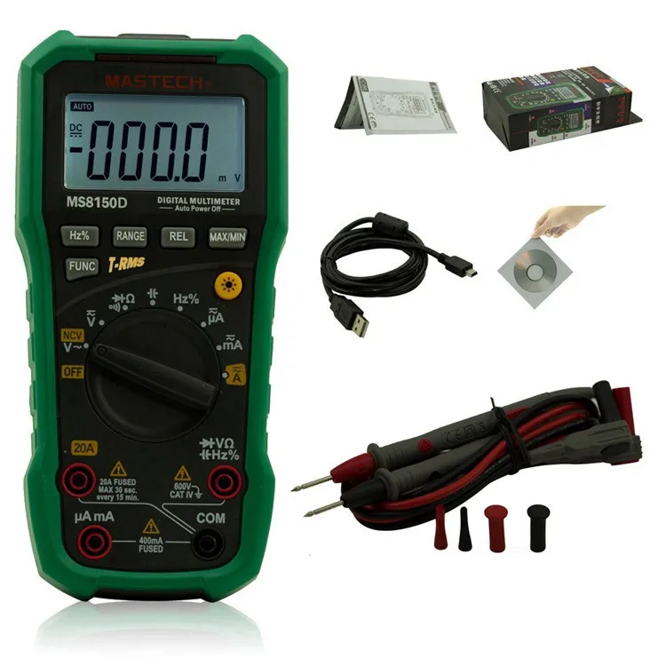 Mastech MS8150D Цифровой мультиметр автоматический диапазон туры RMS 6600 отсчетов портативный тестер метр Электрический инструмент диагностический инструмент