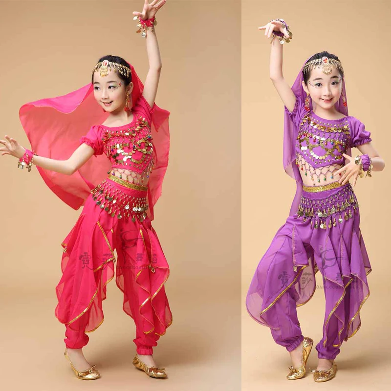 Костюм для танца живота с блестками девочек комплект из 4 предметов индийское