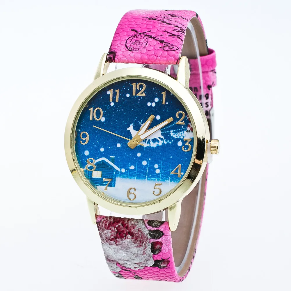 Рождественский подарок женские стеклянные зеркальные часы с принтом оленя