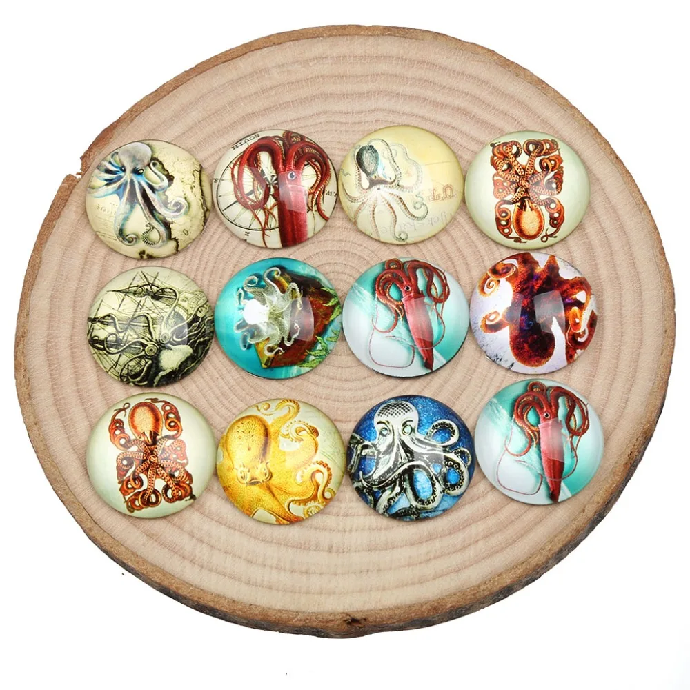 

onwear 20pcs mix octopus skid photo round dome glass cabochon 25mm diy handmade jewelry accessories for pendants necklace