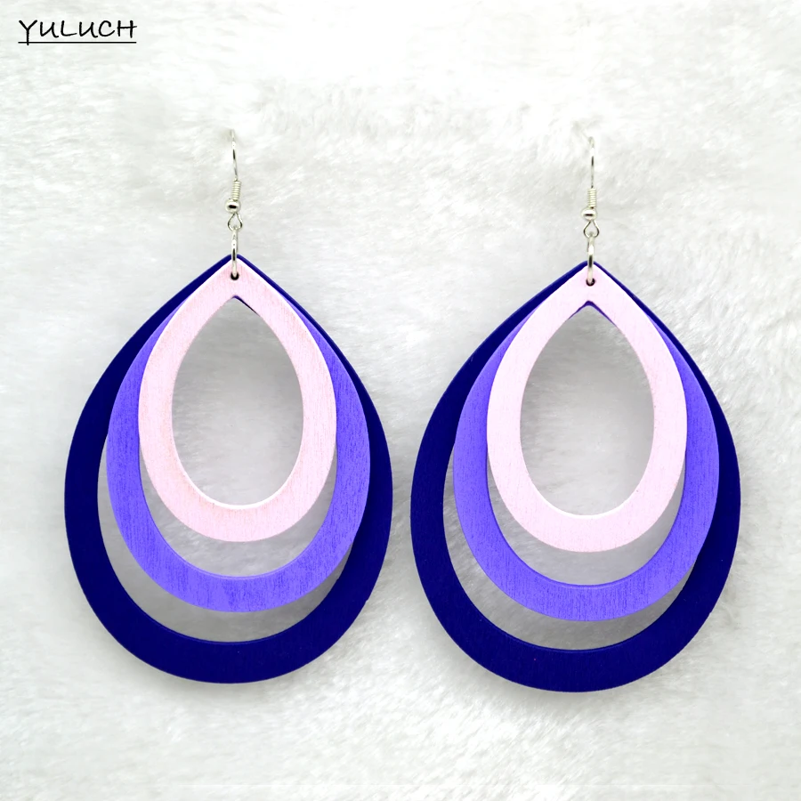 Новинка 2016 г. деревянные серьги с подвесками в виде листьев трехцветные длинные