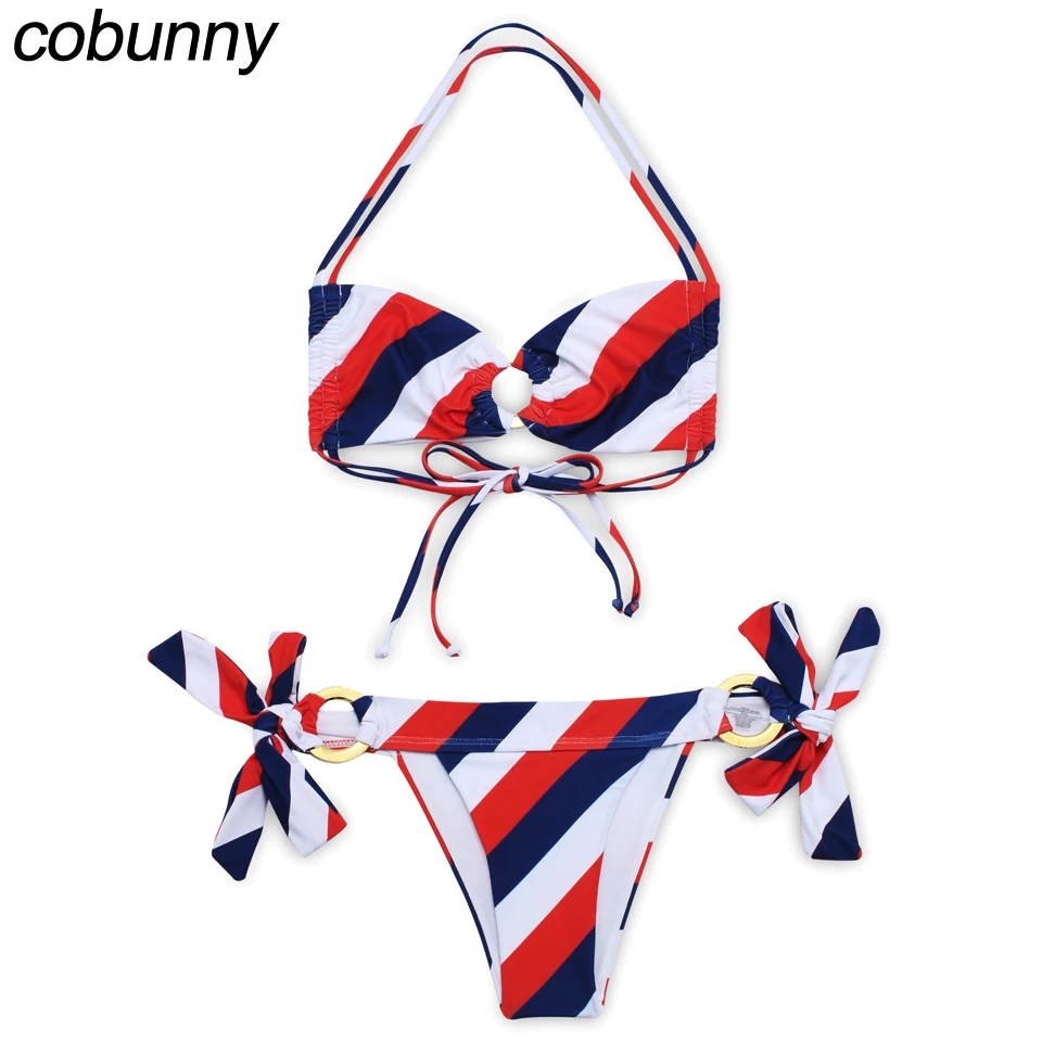 Cobunny Sexy Полосатый бикини Установить 2017 бандо купальник для Для женщин Винтаж с