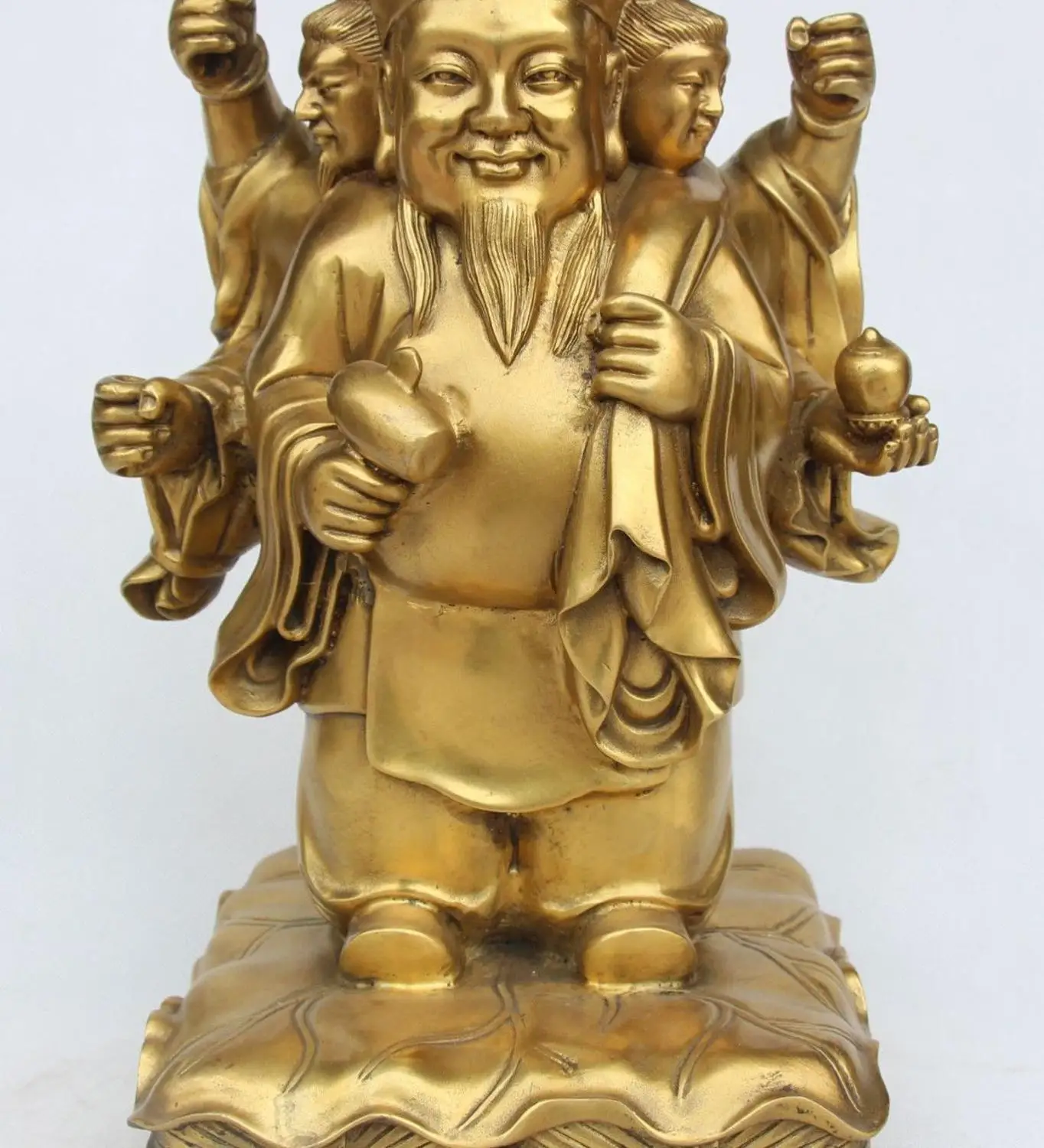 13 дюймов китайская чистая бронза японская 3-головочная статуя Mahakala Mammon для денег