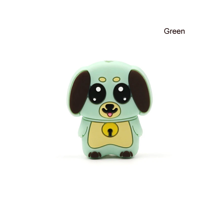 Green dog 10pcs 10 шт коала силиконовые бусины Сова собака цыпленок утка детские жевательные игрушки для DIY соска цепь ребенок прорезыватель животное уход ожерелье бусы - Цвет: Green dog 10pcs