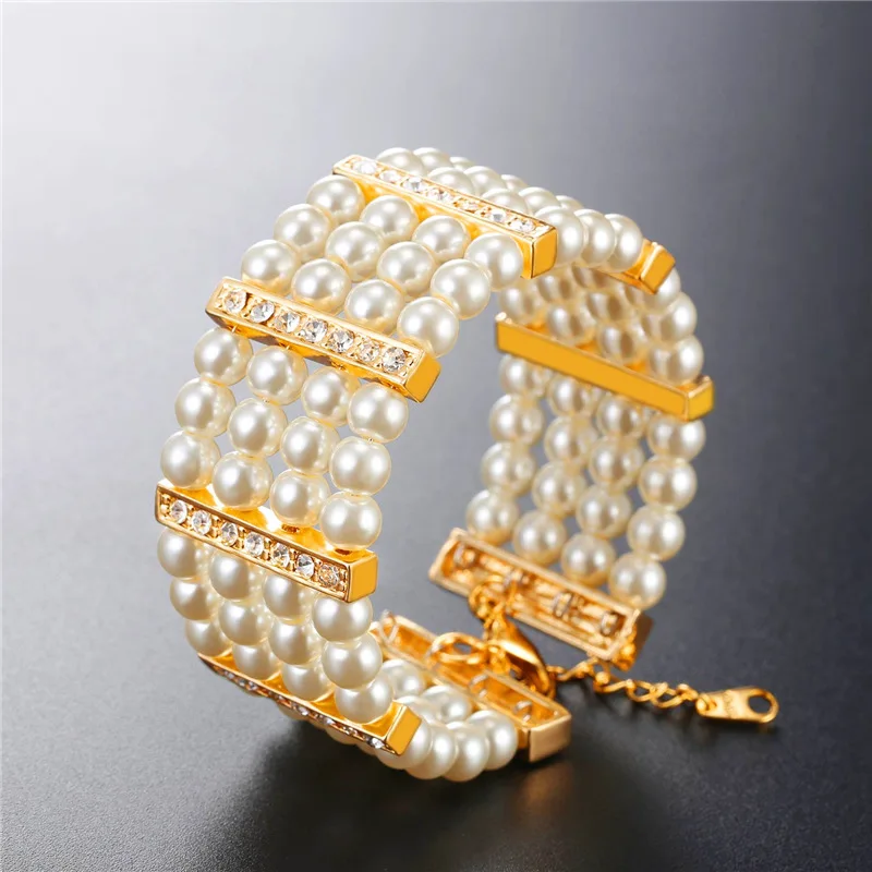 

Collare Choker Jewelry Sets For Women Gold Color Rhinestone Wedding Bridal Jewelry Simulated Pearl Bracelet Necklace Sets S001