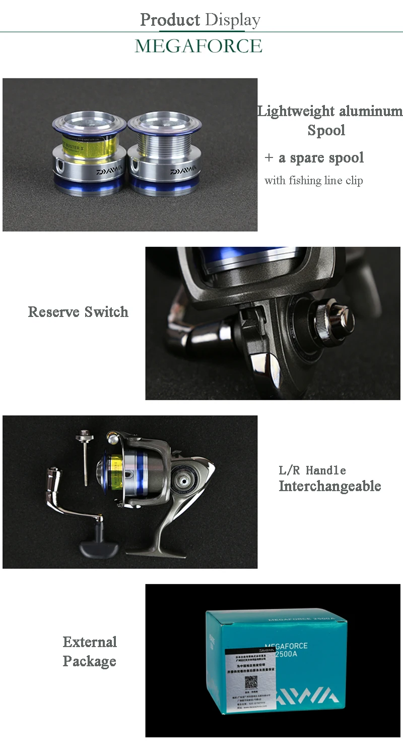 DAIWA MEGAFORCE спиннинговые Рыболовные катушки с запасной ABS катушкой 2000A 2500A 3000A 4000A спиннинговое колесо Carretilha Pesca аксессуары