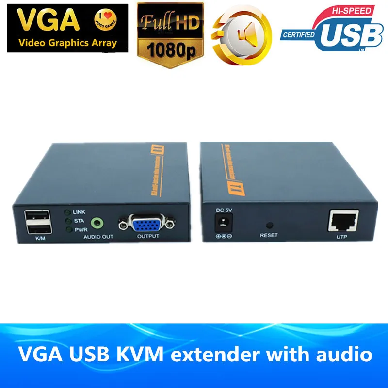 660ft VGA удлиннитель USB KVM Ethernet RJ45 Cat5e/6 кабель 1080 P Видео Аудио передатчик клавиатура