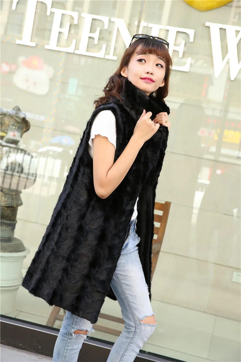 Длинный натуральный меховой жилет из норки Женская длинная куртка пальто