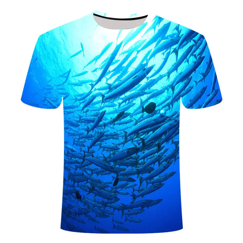 Повседневная цифровая футболка с 3D принтом рыбы Мужская и женская Летняя