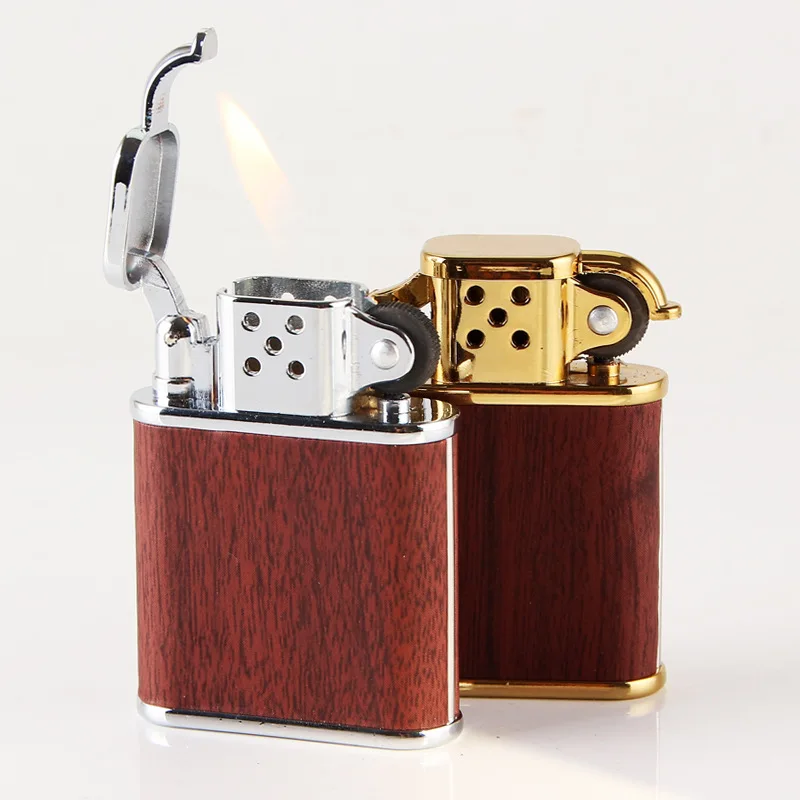 

2019 New Wood Pattern Lighter Windproof Cigarette Grinding wheel Lighter Jet 1300 C Butane Lighter No Gas