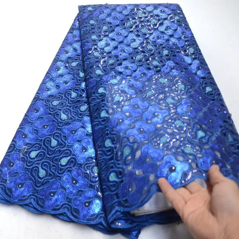 royal blue Высококачественная африканская блестка органза кружевная ткань золото французский тюль вышивка кружевная ткань с блестками для женщин платье QG987 - Цвет: royal blue