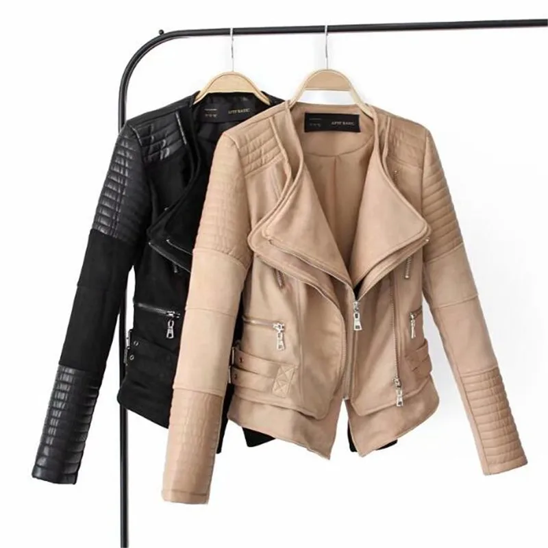 

Faux leather jacket women spring zipper ladies suede motorcycle coat punk biker jackets 2018 Street long sleeve biker jacket