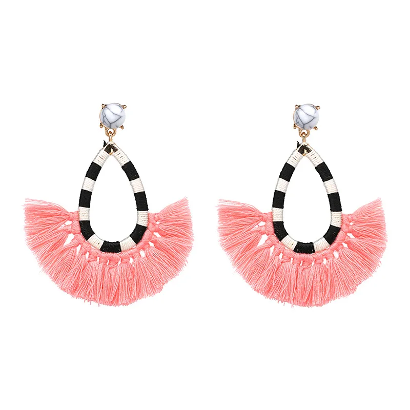 YJX песчаной отмели Капли серьги красочные с бахромой вентилятор себе кисточкой