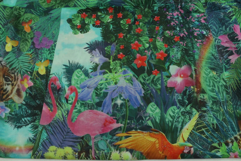 Хлопковая тонкая ткань 100x140 см/39x55 дюймов 3D яркий тропический лес слон тигр | Дом и