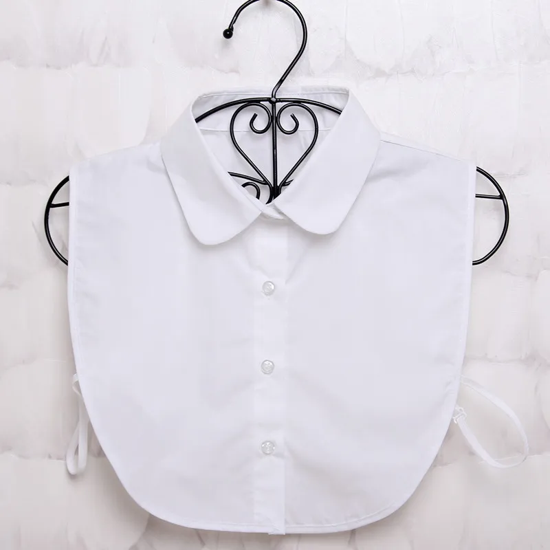 White Round Модные кружевные однотонные рубашки с имитацией воротника Женская одежда рубашка с воротником Блузка для девочек - Color: White Round