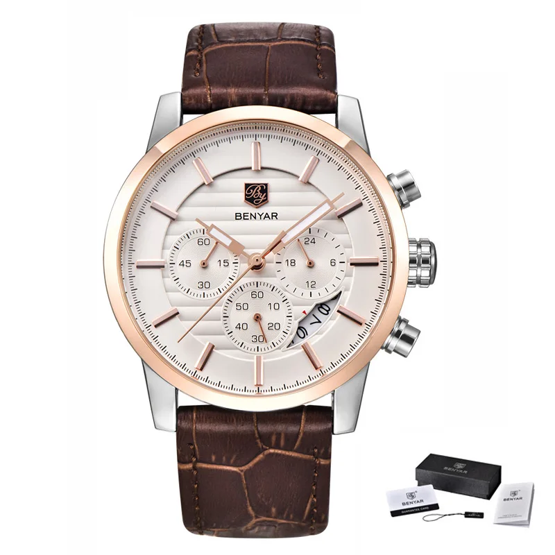 L rose gold white B Бренд класса люкс Benyar мужские часы полностью стальные спортивные наручные часы мужские армейские военные часы Мужские кварцевые часы Relogio Masculino - Цвет: L rose gold white B
