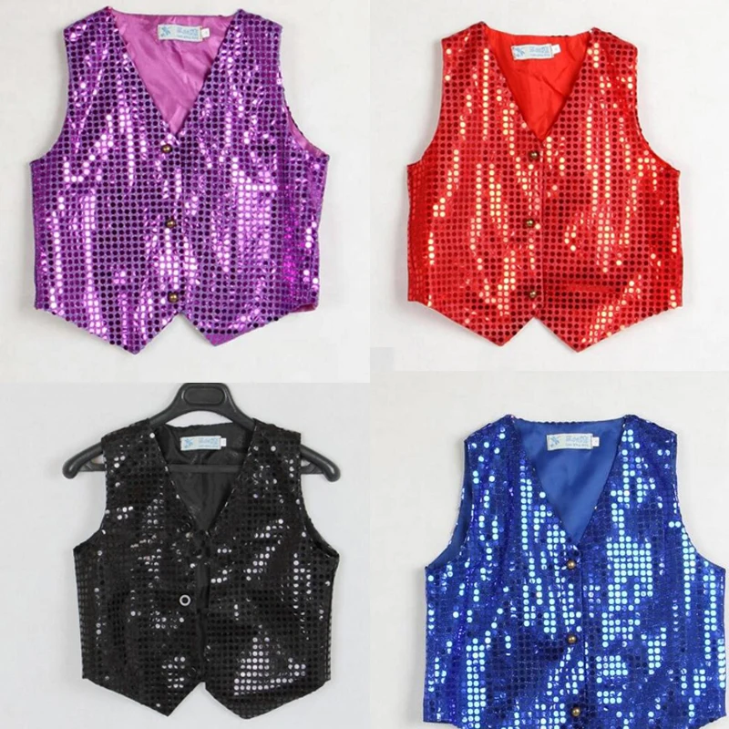 

Children's Clothing Boys Choir Students Performing Kids Hip-hop Jazz Dance Sequined Vest Dance Wear Costumes