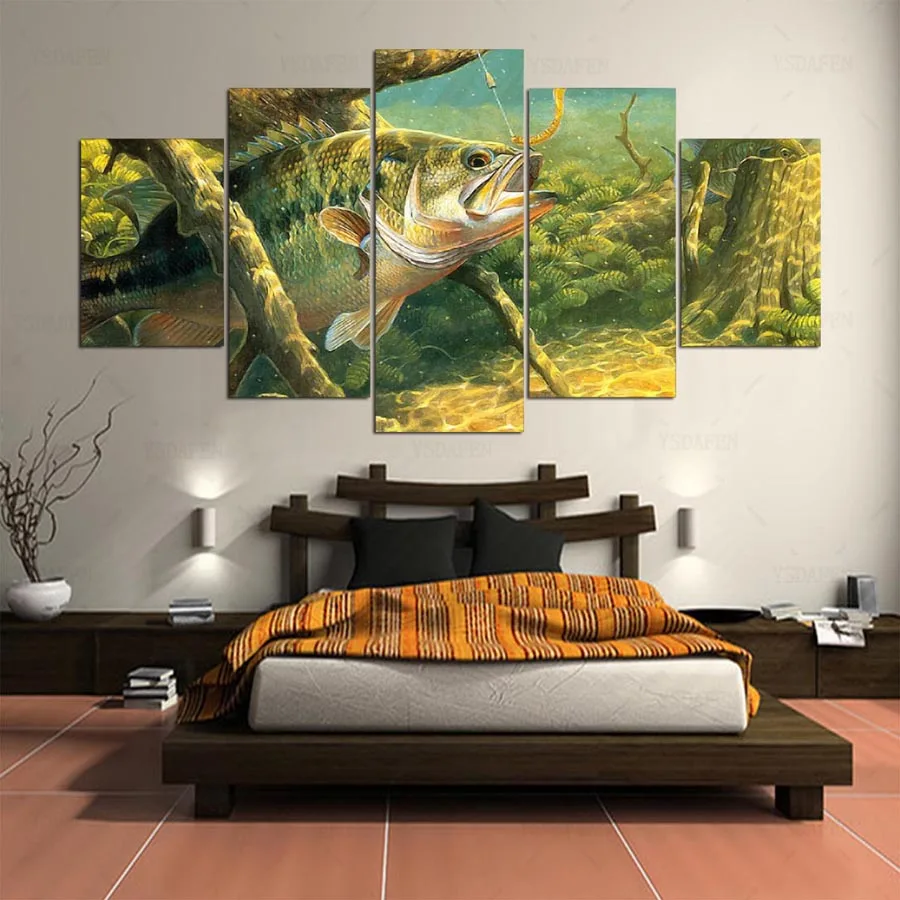 Ysdafen 5 панель HD с Живопись Рыба холсте Home Decor Wall Art картина для гостиной kn 198|art