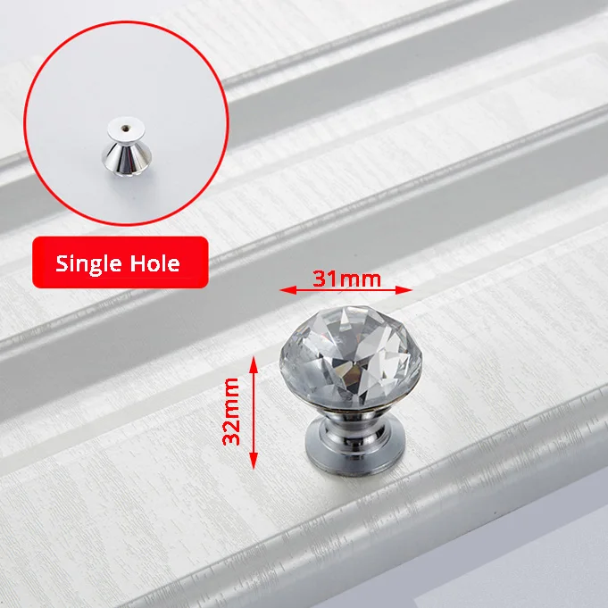 Single hole NAIERDI Роскошные Алмазные Хрустальные Ручки для шкафа ручки для двери шкафа ручки для ящика Шкаф с одним отверстием Мебельная ручка - Цвет: Single hole