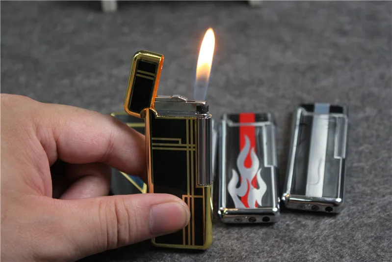 Портативная Зажигалка для струйного газа с откидной стороной, Бутан, Зажигалка для пожарного масла, шлифовальный круг, металлические гаджеты для мужчин, без газа