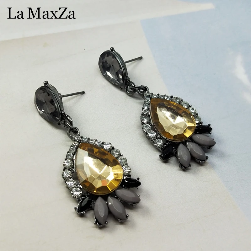 Каплевидные коричневые хрустальные серьги европейские преувеличенные