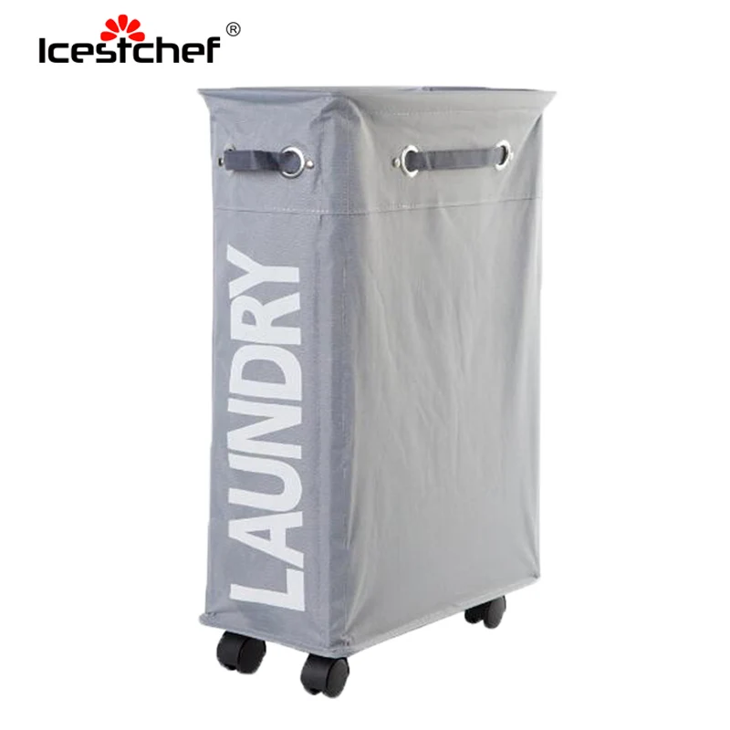 ICESTCHEF Foldable Laundry Hamper With Wheels Dirty Clothes Basket Storage Box Oxford Cloth Storage Organizer With Wheel - Цвет: Light gray