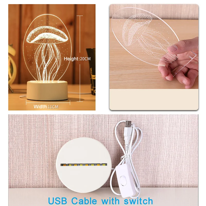 3D светодиодный ночник с питанием от USB акриловый свет ABS + мульти дизайн лампа для