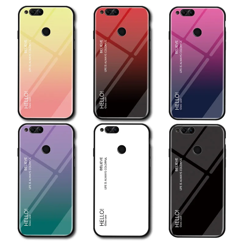 For Huawei Honor 7X Luxury Hard Gradient Tempered Glass Phone Protective Case for Back Cover Conque |