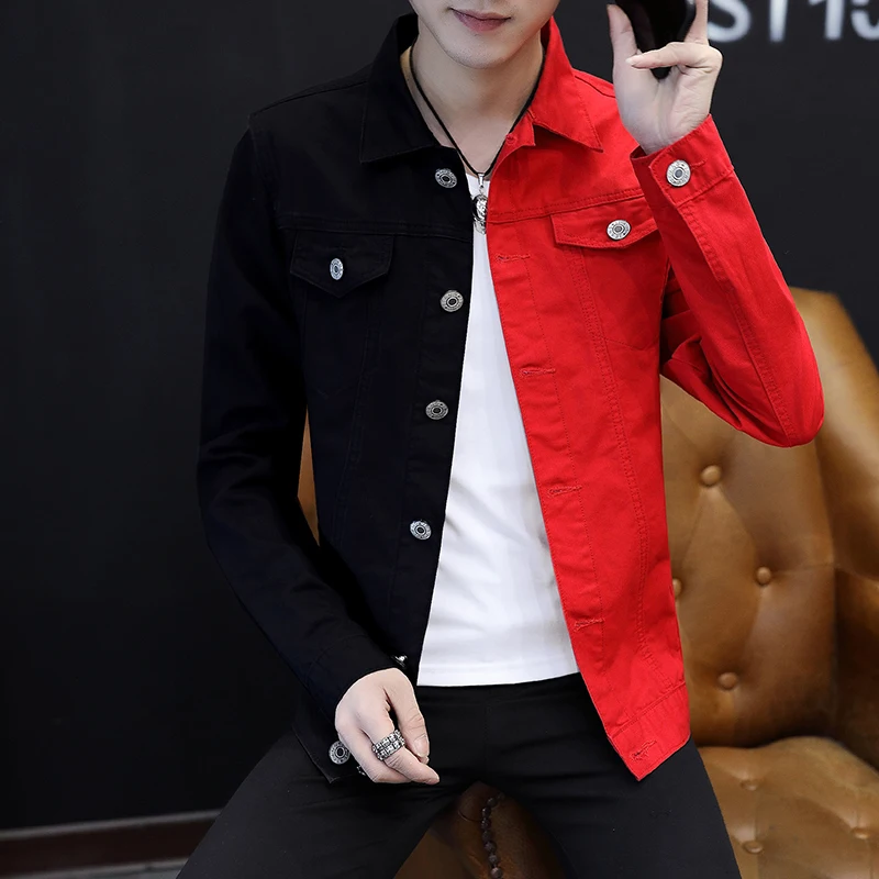 Повседневная приталенная джинсовая куртка для мужчин 2019 белая и красная Homme с