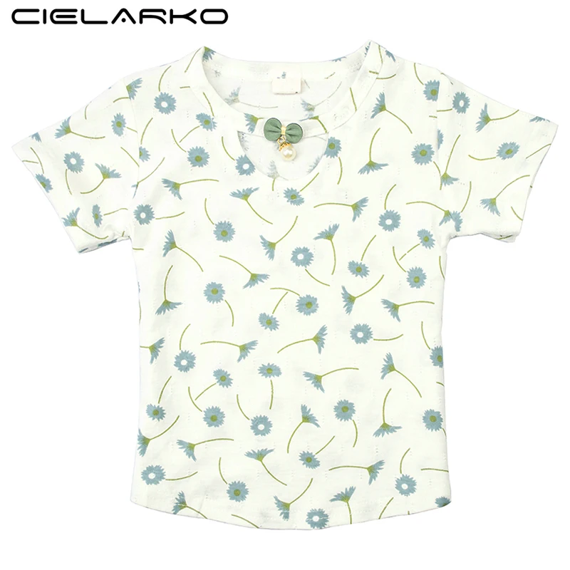 Футболка для девочек с коротким рукавом и цветочным принтом | Детская одежда