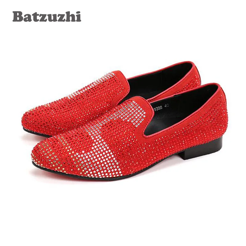 Batzuzhi Fashion Classic dress mens Shoes genuine leather red /black loafers slip on men prom shoes italian luxury big size 46 | Обувь