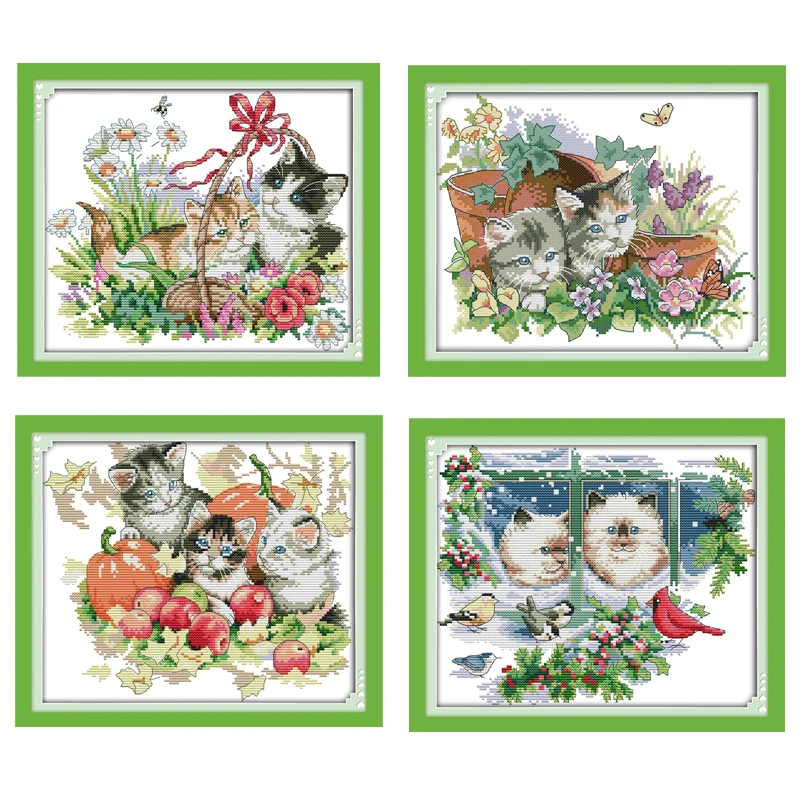 

Four Seasons Cats Counted Cross Stitch 11CT 14CT Cross Stitch Set Wholesale Animals Cross-stitch Kits Embroidery Needlework