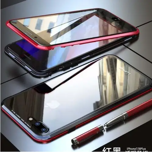 360 black red Luphie ультра тонкий авиационный алюминиевый бампер для iPhone 7 8 CNC призматическая форма рамка металлическая кнопка Крышка для iPhone7 plus бампер - Цвет: 360 black red