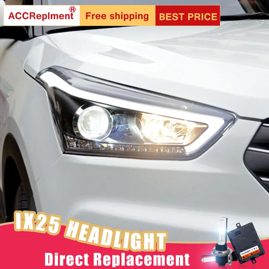 2Pcs LED Headlights For Hyundai ix25 2015-2018 led car lights Angel eyes xenon HID KIT Fog Daytime Running Lights | Автомобили и