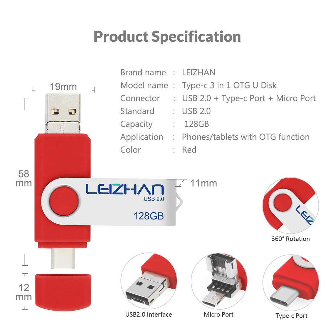 Leizhan type c USB флэш накопитель Android Phone Picture Stick для samsung Galaxy S10 S9 Note 9 S8 XiaoMi 6