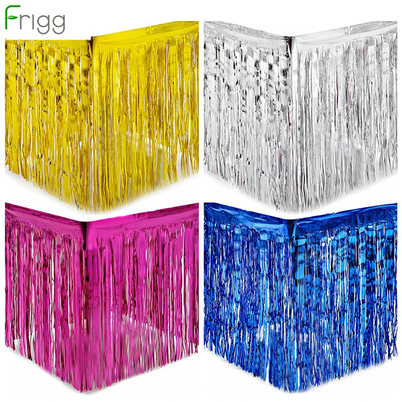 Юбка для стола с золотистой фольгой Frigg серебристая гирлянды кисточками в
