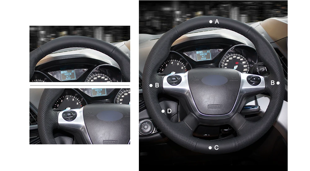 MEWANT черный искусственный кожаный чехол рулевого колеса автомобиля для Ford Focus 3 2012- KUGA Escape 2013- C-MAX 2011