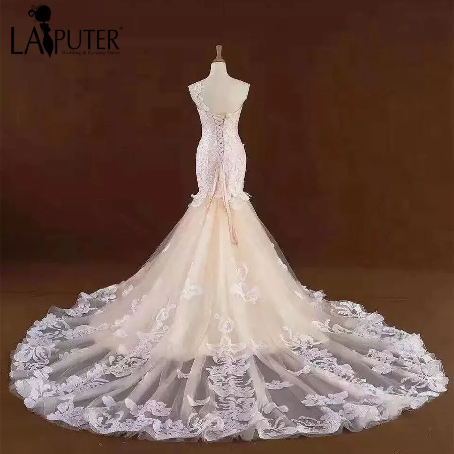 Свадебное платье русалки с кружевной аппликацией на одно плечо 2017 свадебное со