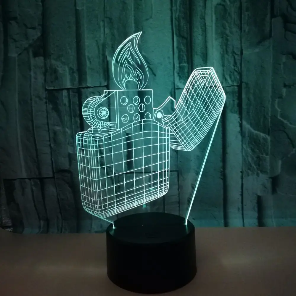 Креативная модель зажигалки 7 меняющихся цветов светодиодный 3D ночник иллюзия