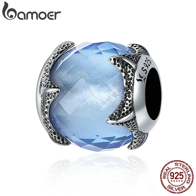 BAMOER подлинный Серебряный светильник в виде морской звезды 925 пробы с синими кристаллами, бусины в Подводном мире, браслет для самостоятельного изготовления ювелирных изделий SCC368