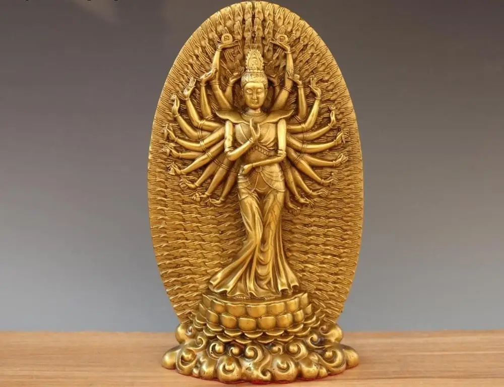 Тибетская Латунь Медь 1000 рук Гуаньинь Кван-Инь статуя Будды Бодхисаттва | Дом и