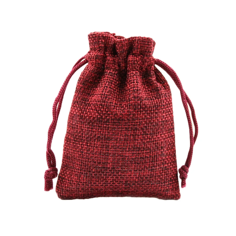 wine red 5 шт. рождественские льняные джутовые подарочные мешочки на шнурке, мешочки для свадьбы, дня рождения, вечеринки, подарочные мешочки на шнурке, принадлежности для детского душа - Цвет: wine red